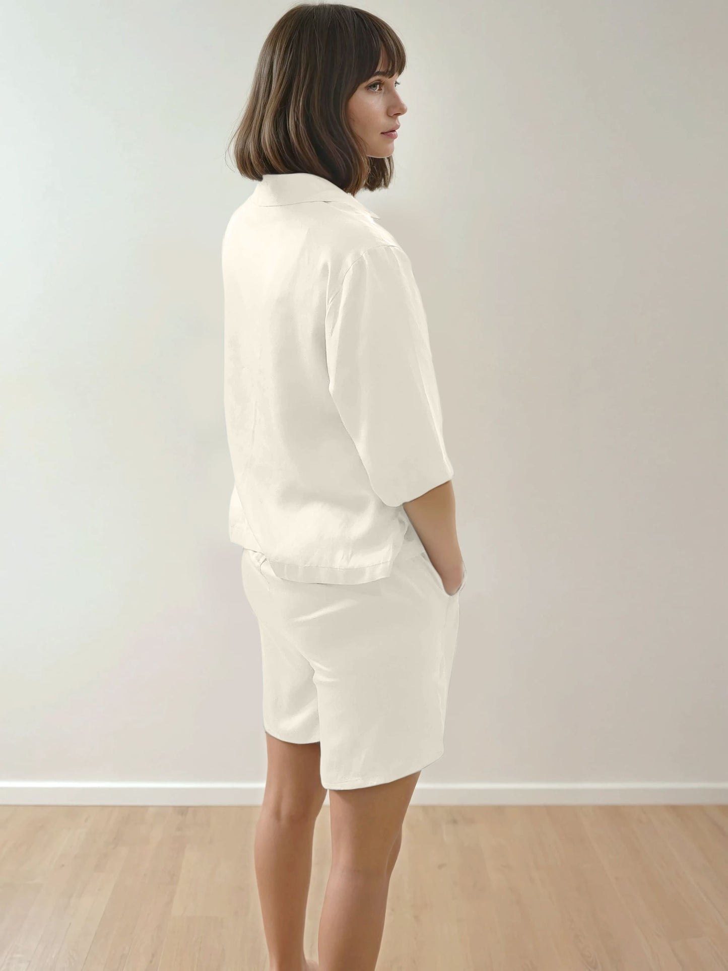Women Crop Shirt & Shorts Set - 100% Natural Satin Sleepwear (0% Polyester) - Myabi
