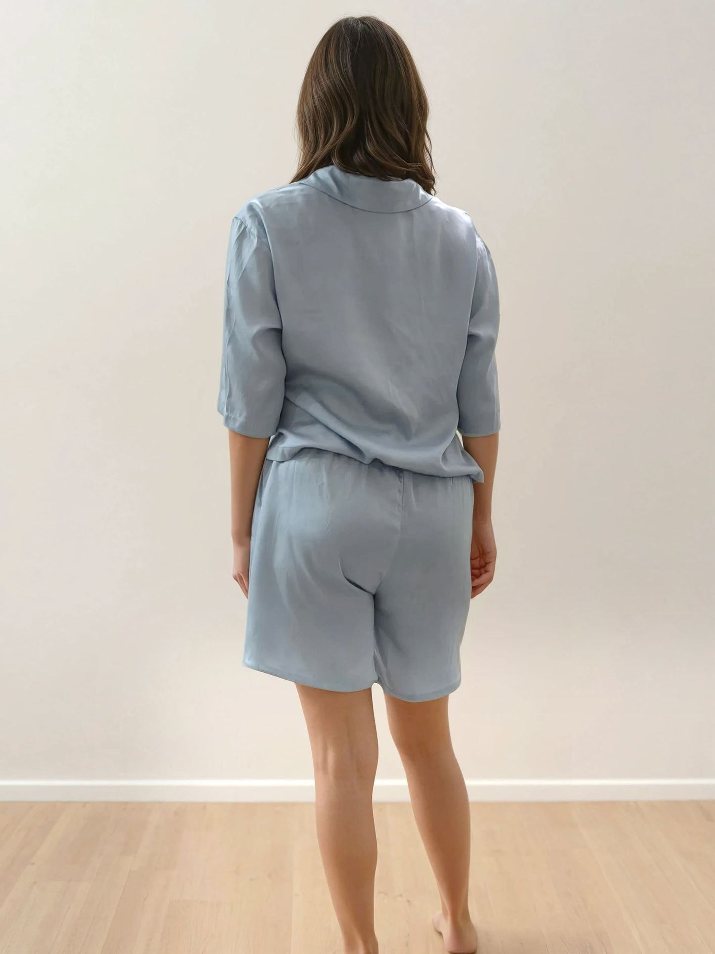 Women Crop Shirt & Shorts Set - 100% Natural Satin Sleepwear (0% Polyester) - Myabi