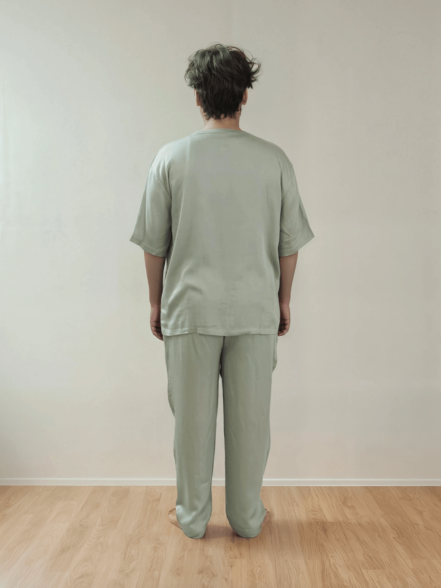 Men T-Shirt & Pyjama Set - Fine Natural Satin Sleepwear (0% Polyester) - Feather Soft & Ultra Breathable - Myabi