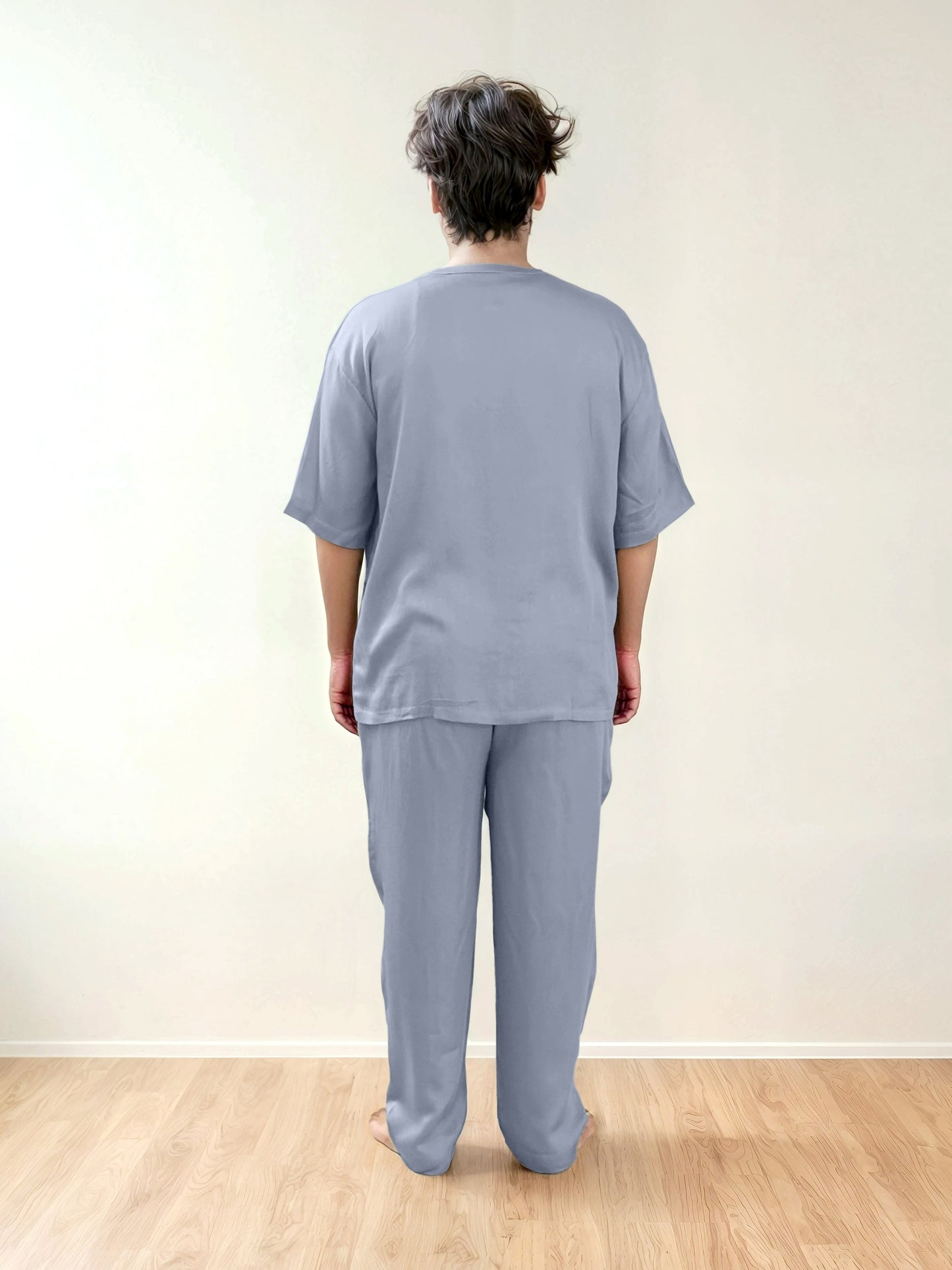 Men T-Shirt & Pyjama Set - Fine Natural Satin Sleepwear (0% Polyester) - Feather Soft & Ultra Breathable - Myabi