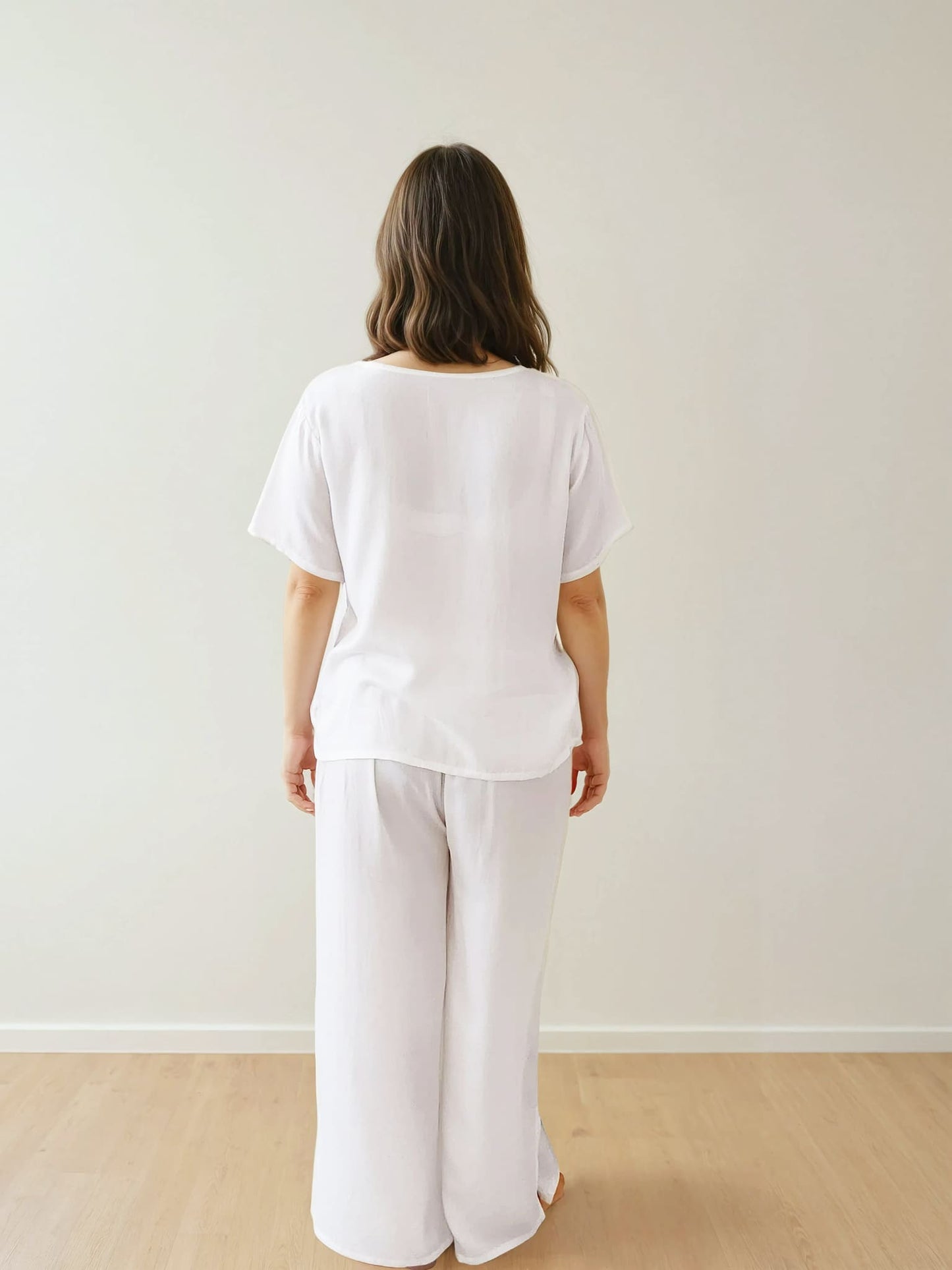 Women T-Shirt & Pyjama Set - 100% Natural Satin Sleepwear (0% Polyester) - Myabi