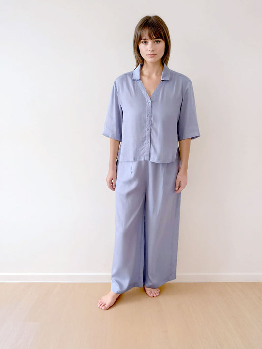 Women Crop Shirt & Pyjama Set - 100% Natural Satin Sleepwear (0% Polyester) - Myabi