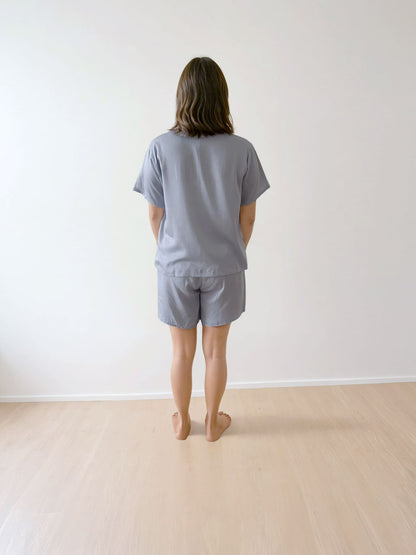 Women T-Shirt & Shorts Set - 100% Natural Satin Sleepwear (0% Polyester) - Myabi