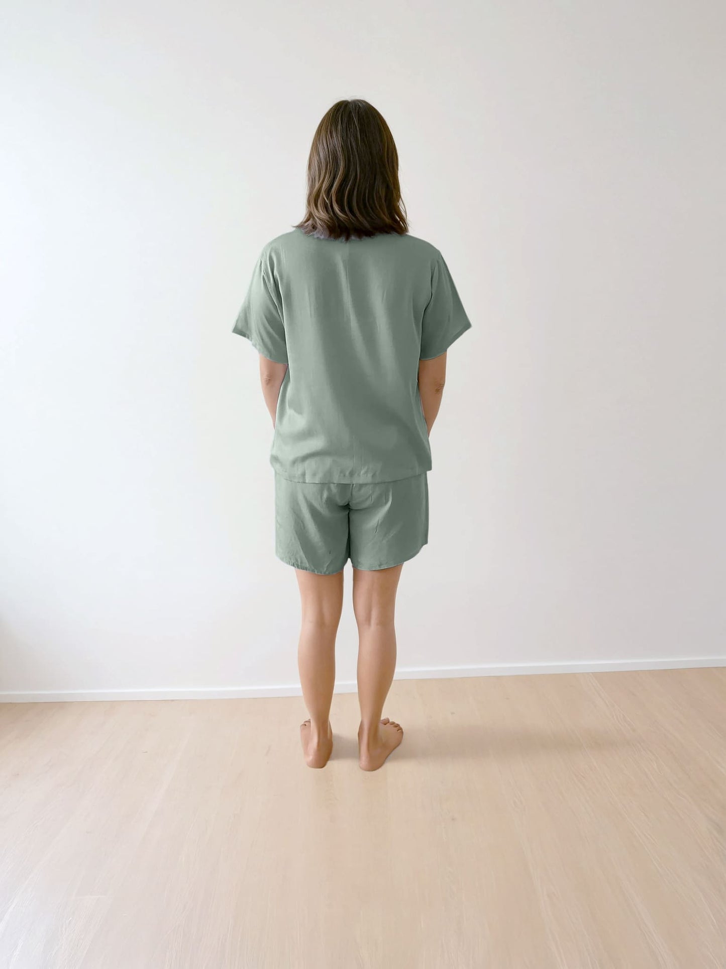 Women T-Shirt & Shorts Set - 100% Natural Satin Sleepwear (0% Polyester) - Myabi