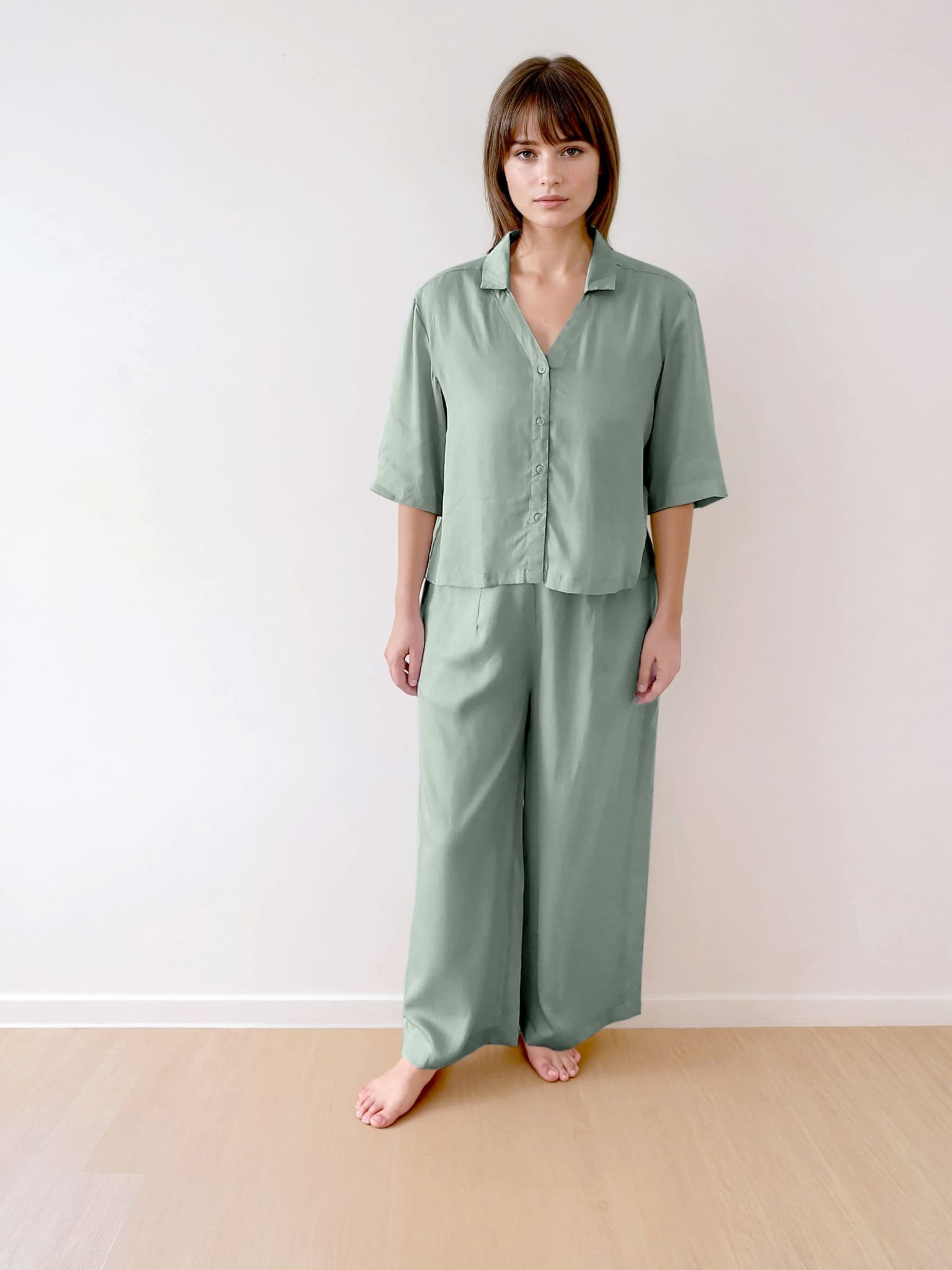 Women Crop Shirt & Pyjama Set - 100% Natural Satin Sleepwear (0% Polyester) - Myabi