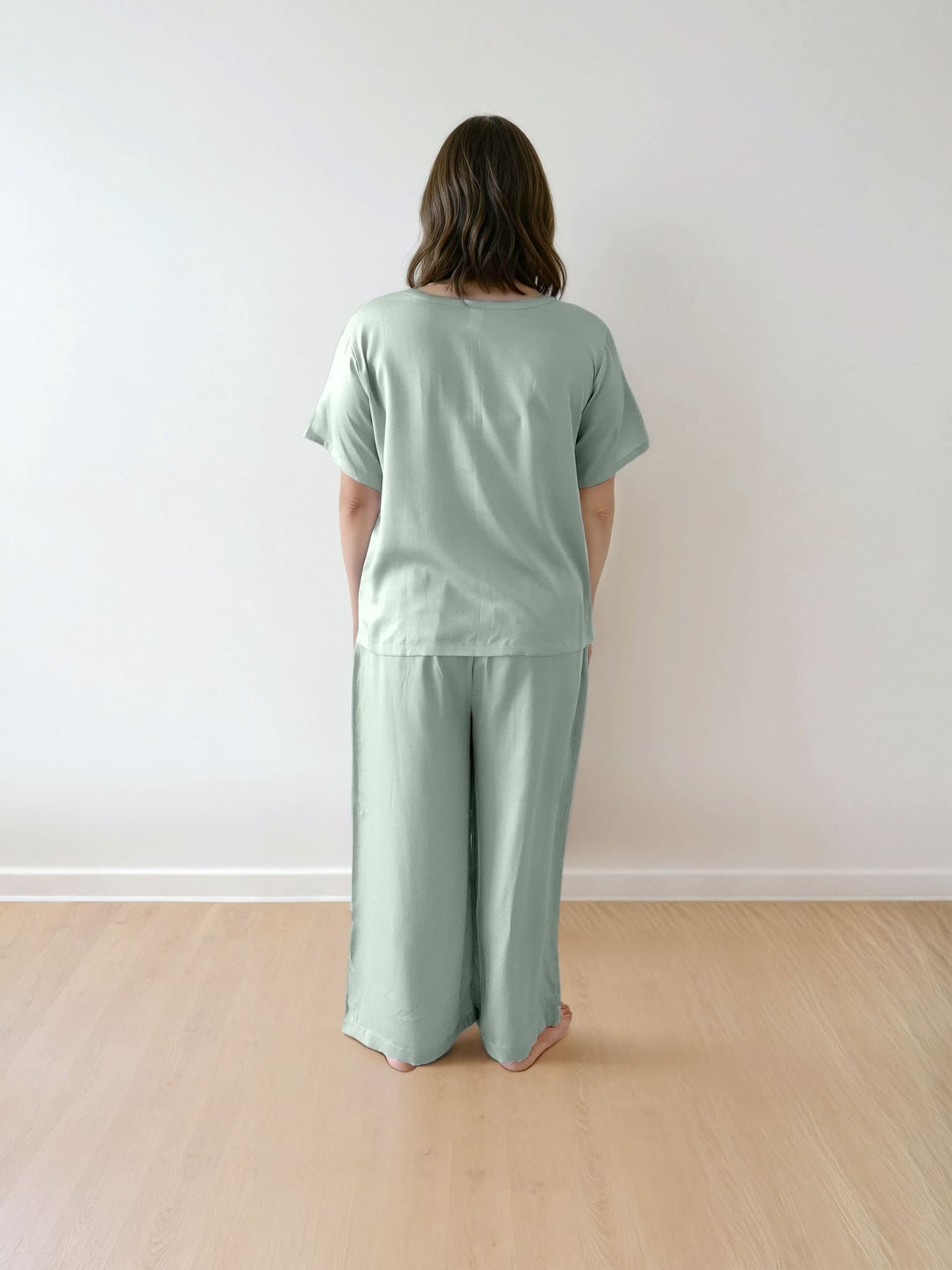 Women T-Shirt & Pyjama Set - 100% Natural Satin Sleepwear (0% Polyester) - Myabi