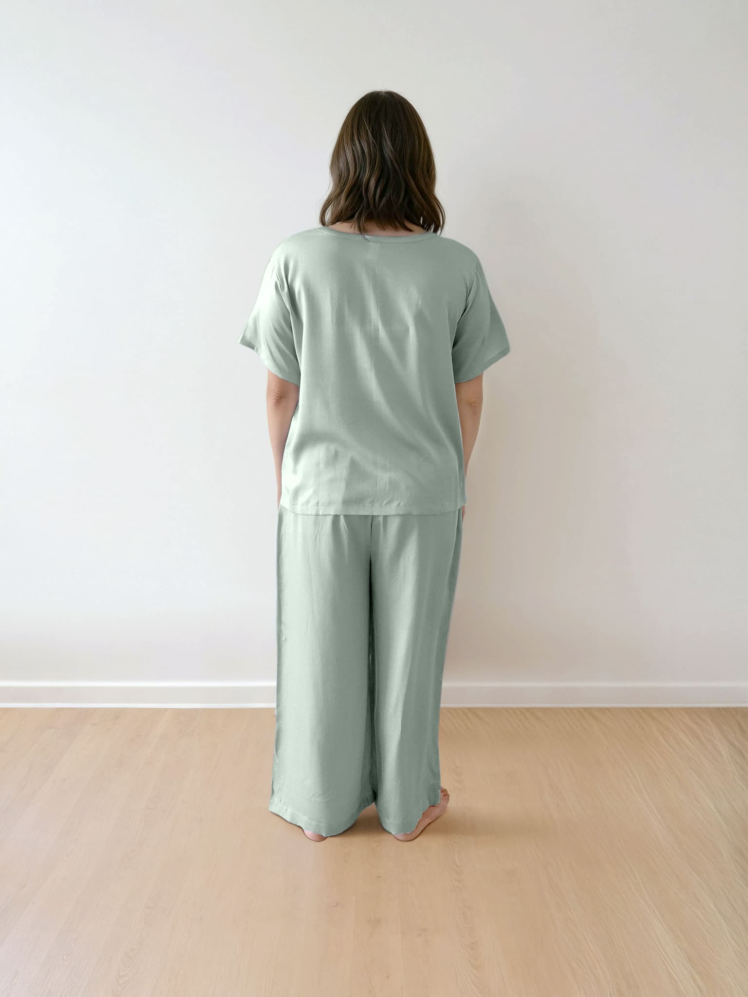 Women T-Shirt & Pyjama Set - 100% Natural Satin Sleepwear (0% Polyester) - Myabi