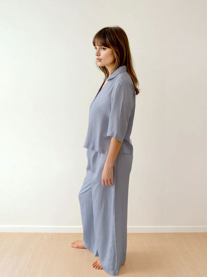Women Crop Shirt & Pyjama Set - 100% Natural Satin Sleepwear (0% Polyester) - Myabi