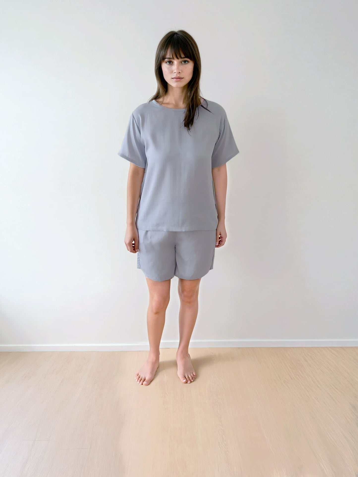 Women T-Shirt & Shorts Set - 100% Natural Satin Sleepwear (0% Polyester) - Myabi