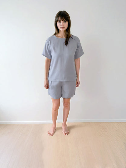 Women T-Shirt & Shorts Set - 100% Natural Satin Sleepwear (0% Polyester) - Myabi