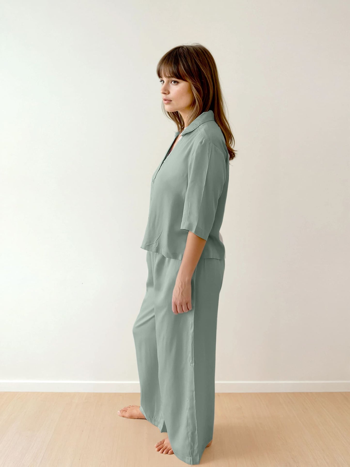 Women Crop Shirt & Pyjama Set - 100% Natural Satin Sleepwear (0% Polyester) - Myabi