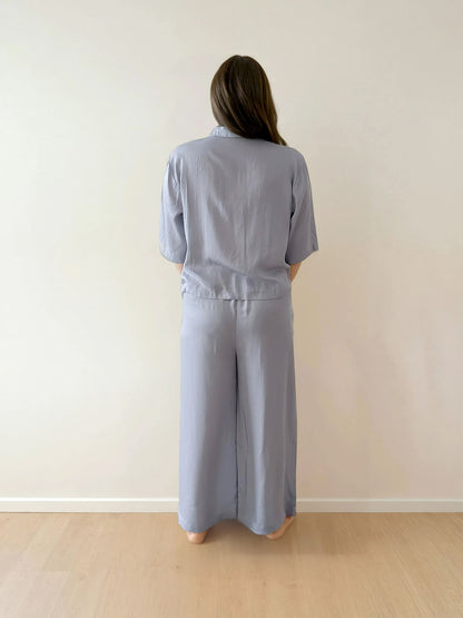 Women Crop Shirt & Pyjama Set - 100% Natural Satin Sleepwear (0% Polyester) - Myabi