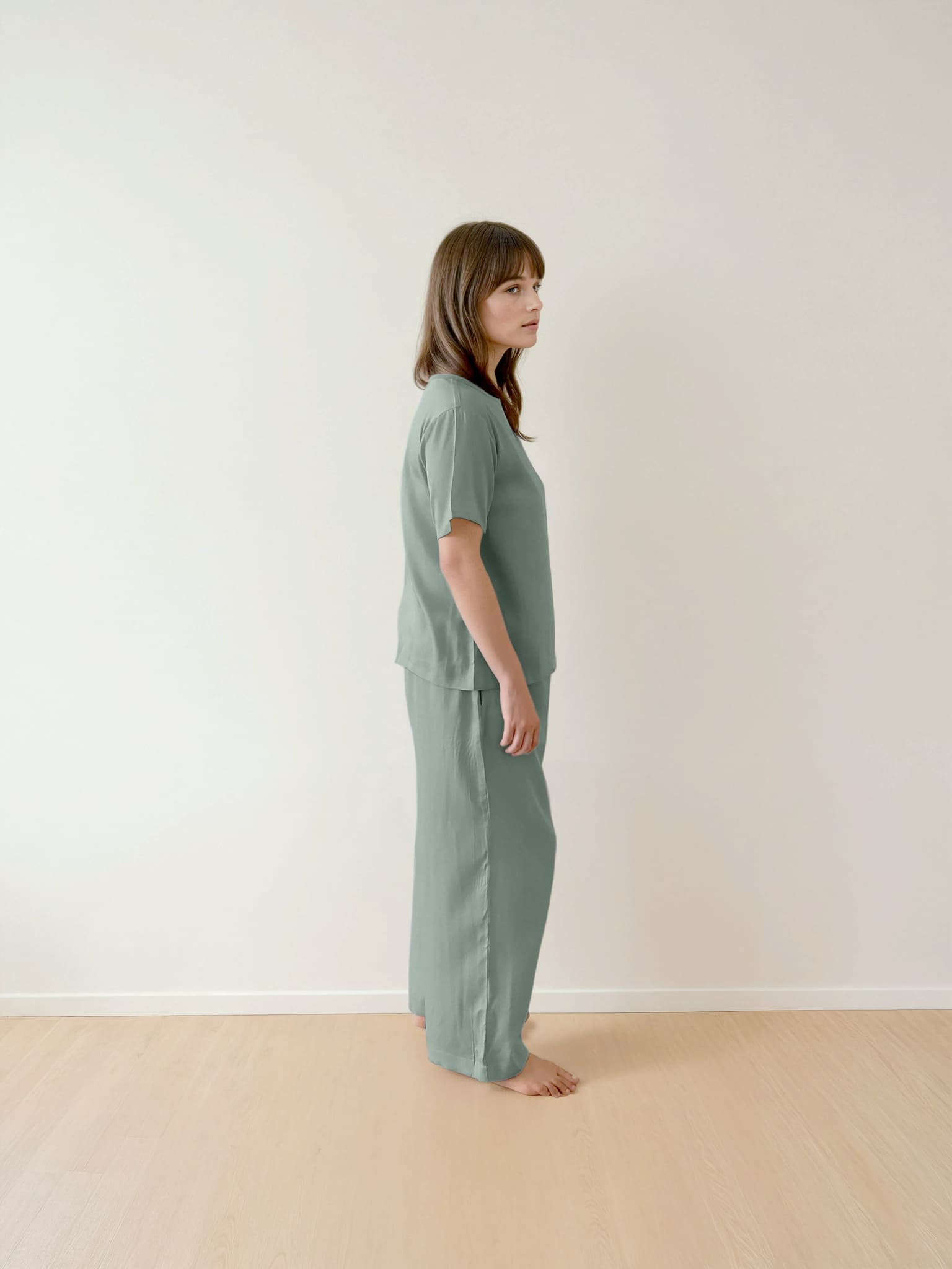 Women T-Shirt & Pyjama Set - 100% Natural Satin Sleepwear (0% Polyester) - Myabi