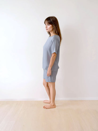 Women T-Shirt & Shorts Set - 100% Natural Satin Sleepwear (0% Polyester) - Myabi