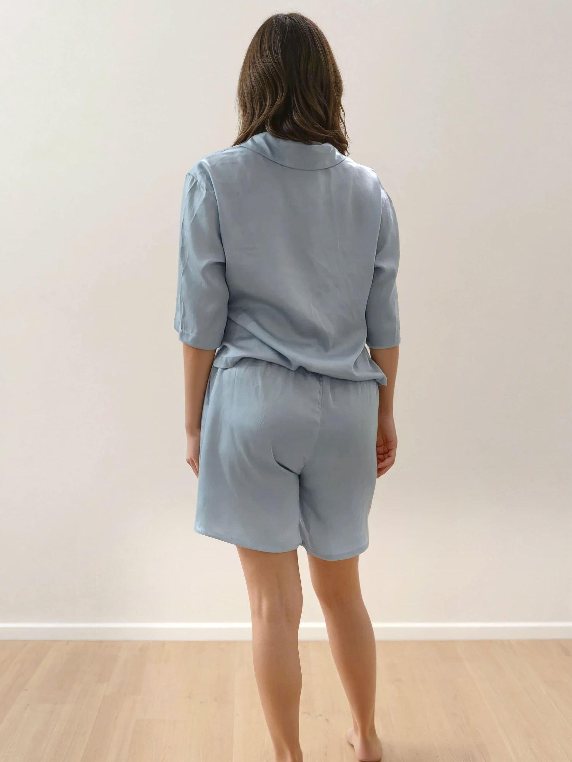Women Crop Shirt & Shorts Set - 100% Natural Satin Sleepwear (0% Polyester) - Myabi