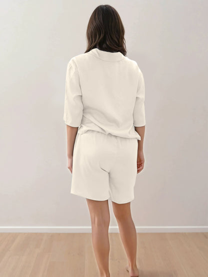 Women Crop Shirt & Shorts Set - 100% Natural Satin Sleepwear (0% Polyester) - Myabi