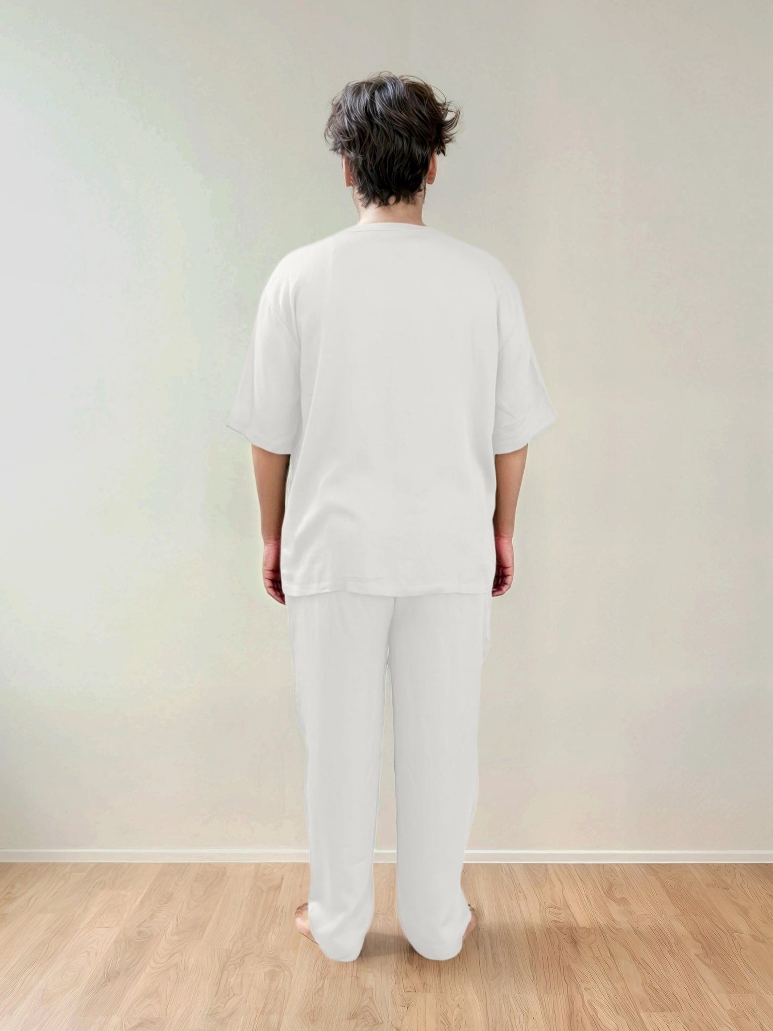 Men T-Shirt & Pyjama Set - Fine Natural Satin Sleepwear (0% Polyester) - Feather Soft & Ultra Breathable - Myabi