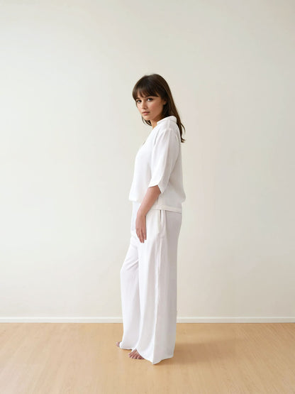 Women Crop Shirt & Pyjama Set - 100% Natural Satin Sleepwear (0% Polyester) - Myabi