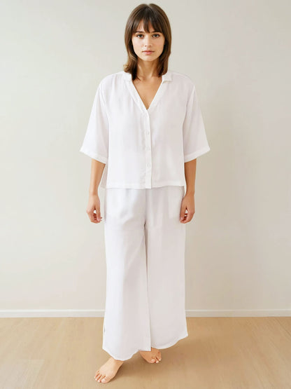 Women Crop Shirt & Pyjama Set - 100% Natural Satin Sleepwear (0% Polyester) - Myabi