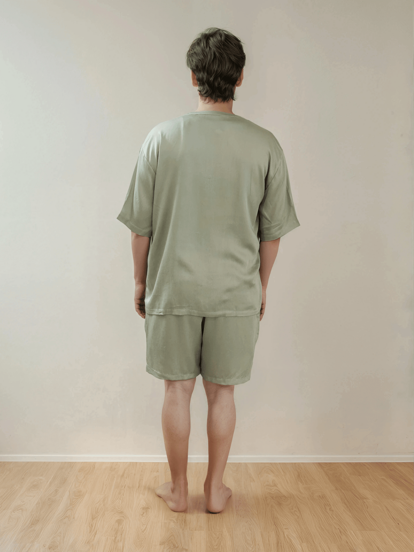 Men T-Shirt & Shorts Set - Fine Natural Satin Sleepwear (0% Polyester) - Feather Soft & Ultra Breathable - Myabi