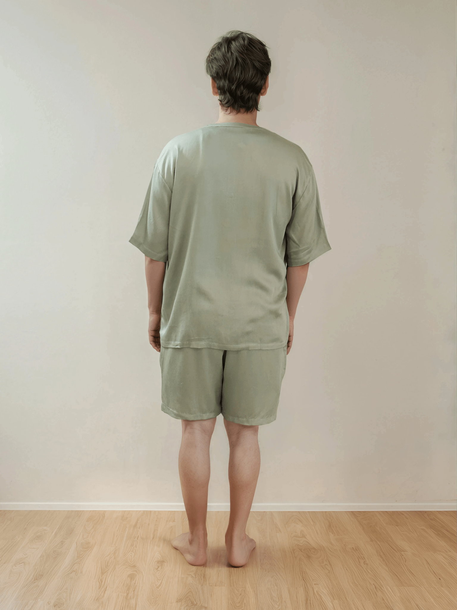 Men T-Shirt & Shorts Set - Fine Natural Satin Sleepwear (0% Polyester) - Feather Soft & Ultra Breathable - Myabi