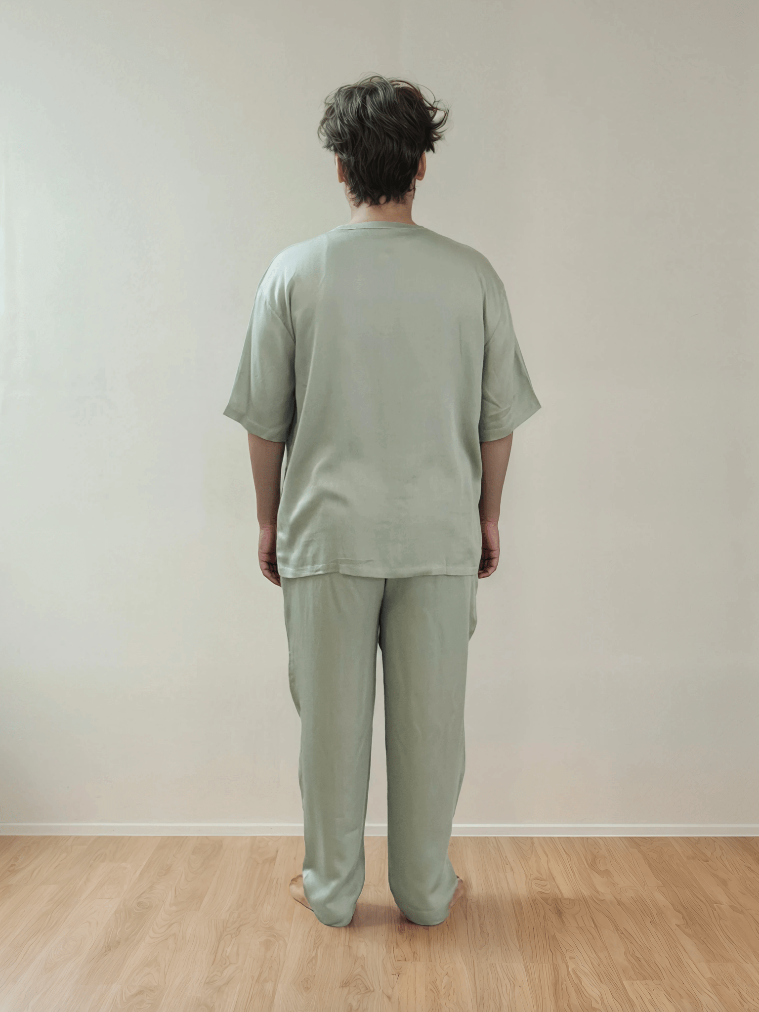 Men T-Shirt & Pyjama Set - Fine Natural Satin Sleepwear (0% Polyester) - Feather Soft & Ultra Breathable - Myabi