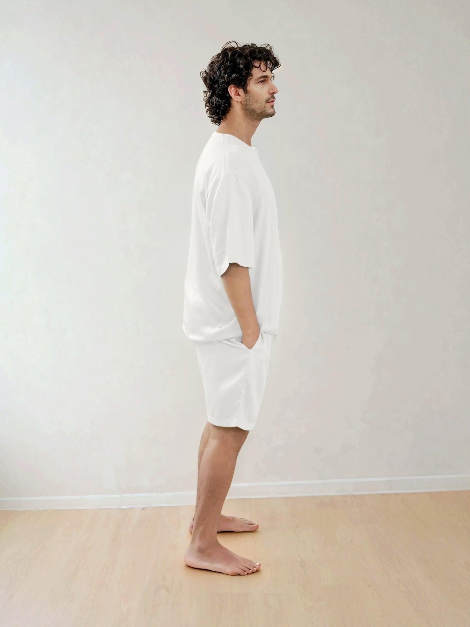 Men T-Shirt & Shorts Set - Fine Natural Satin Sleepwear (0% Polyester) - Feather Soft & Ultra Breathable - Myabi