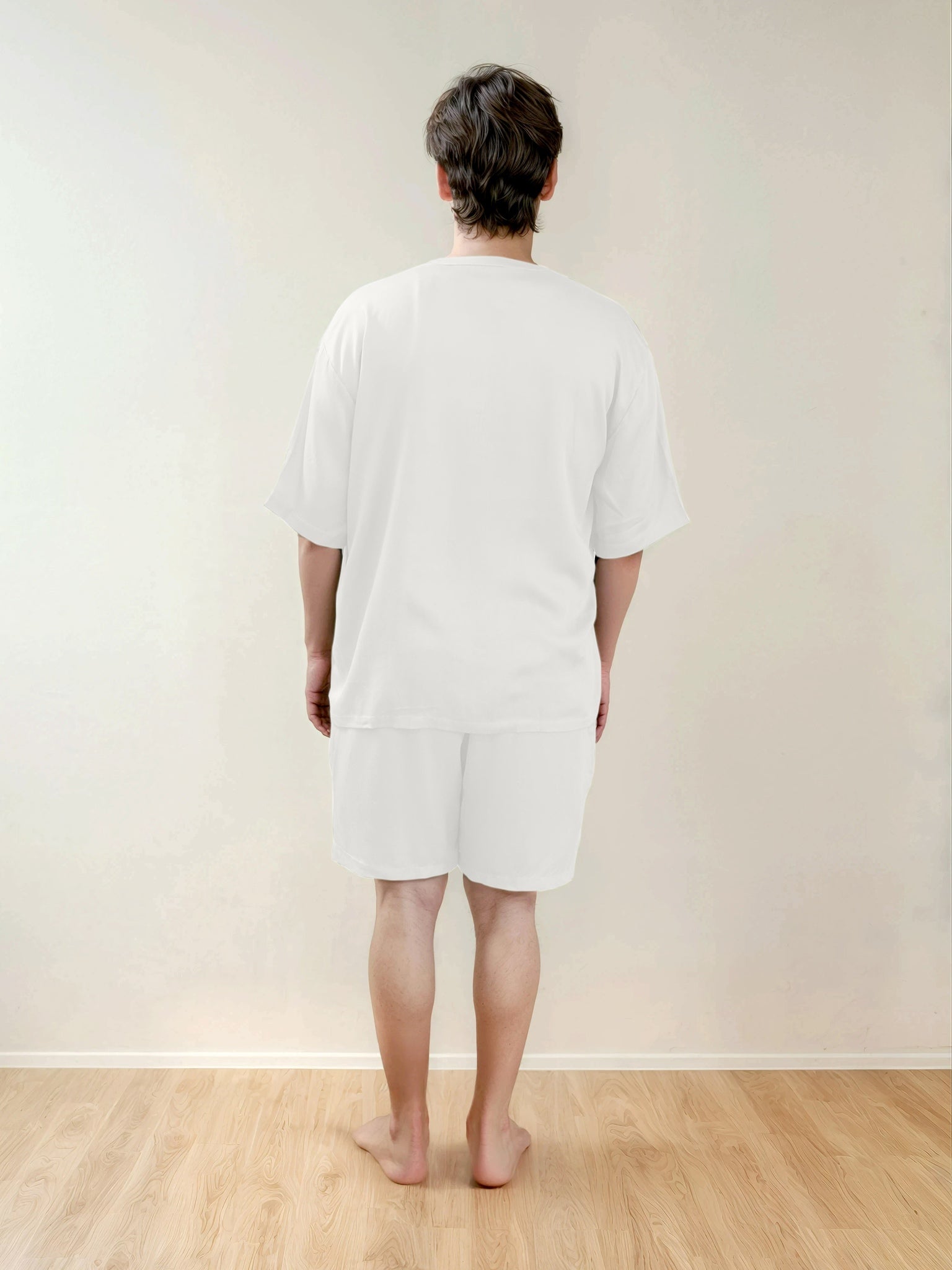 Men T-Shirt & Shorts Set - Fine Natural Satin Sleepwear (0% Polyester) - Feather Soft & Ultra Breathable - Myabi