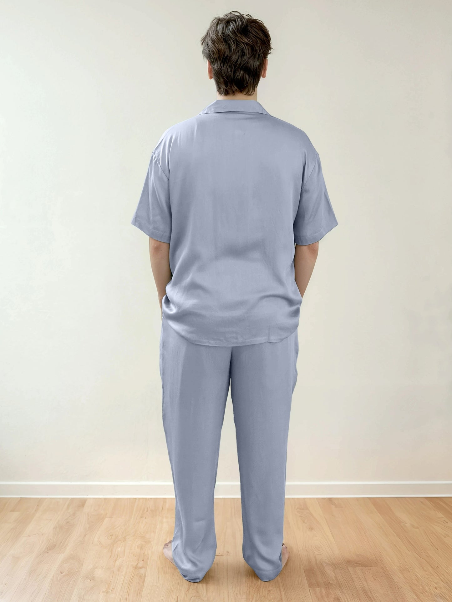 Men Shirt & Pyjama Set - Fine Natural Satin Sleepwear (0% Polyester) - Feather Soft & Ultra Breathable - Myabi