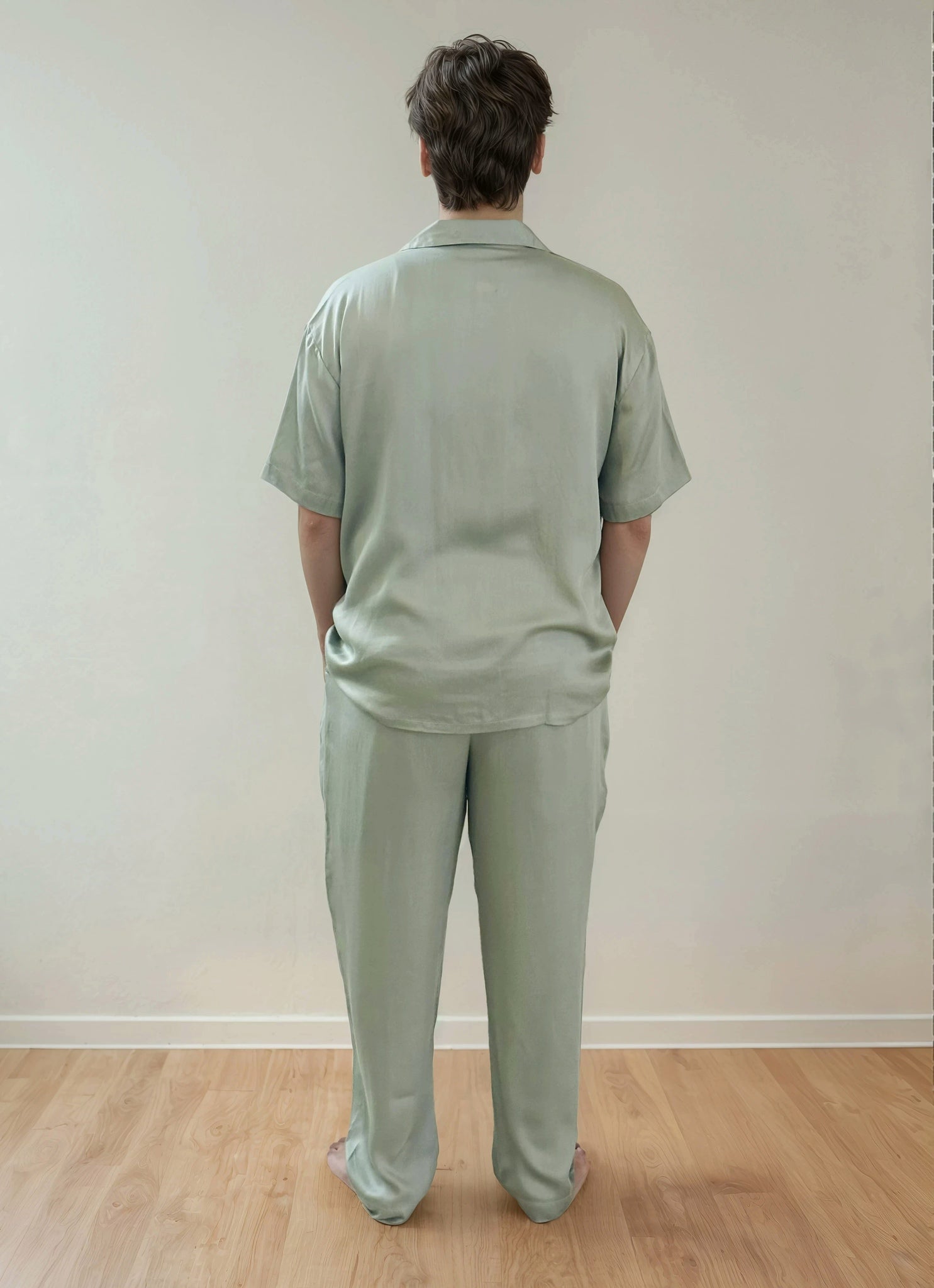 Men Shirt & Pyjama Set - Fine Natural Satin Sleepwear (0% Polyester) - Feather Soft & Ultra Breathable - Myabi