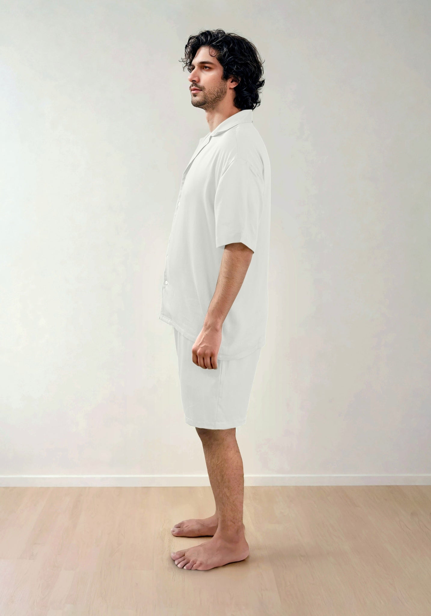 Men Shirt & Shorts Set - Fine Natural Satin Sleepwear (0% Polyester) - Feather Soft & Ultra Breathable - Myabi