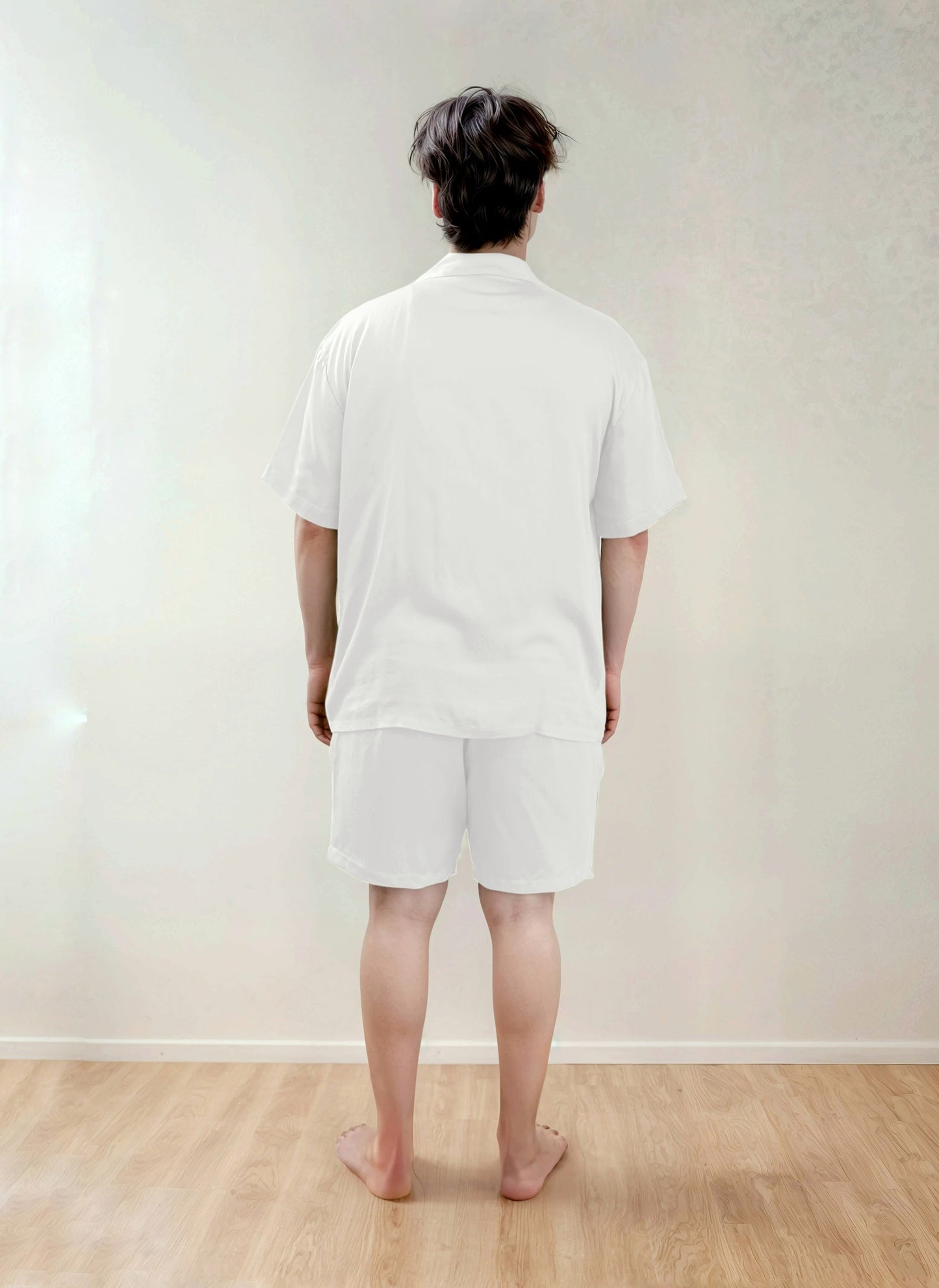Men Shirt & Shorts Set - Fine Natural Satin Sleepwear (0% Polyester) - Feather Soft & Ultra Breathable - Myabi