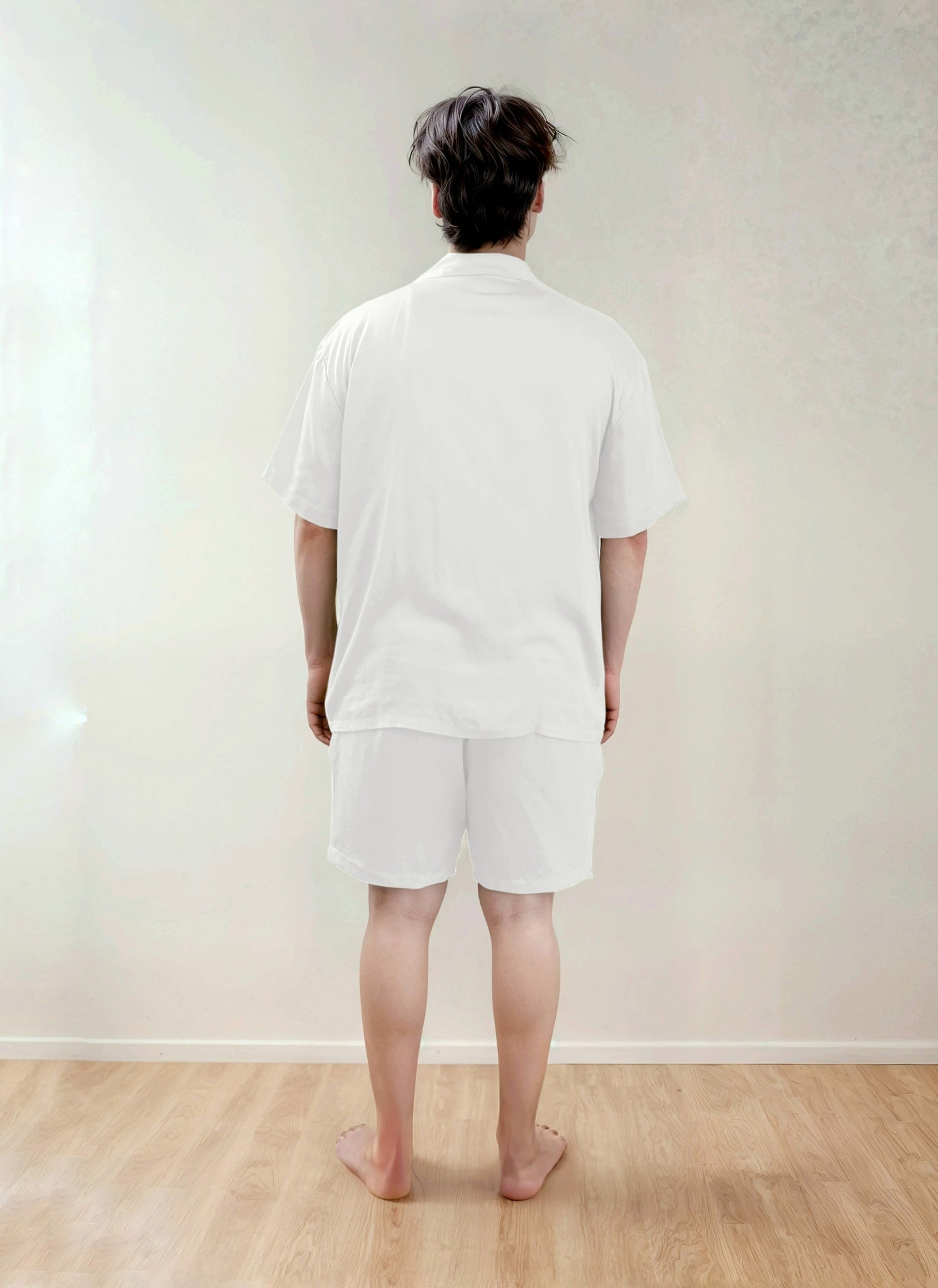 Men Shirt & Shorts Set - Fine Natural Satin Sleepwear (0% Polyester) - Feather Soft & Ultra Breathable - Myabi