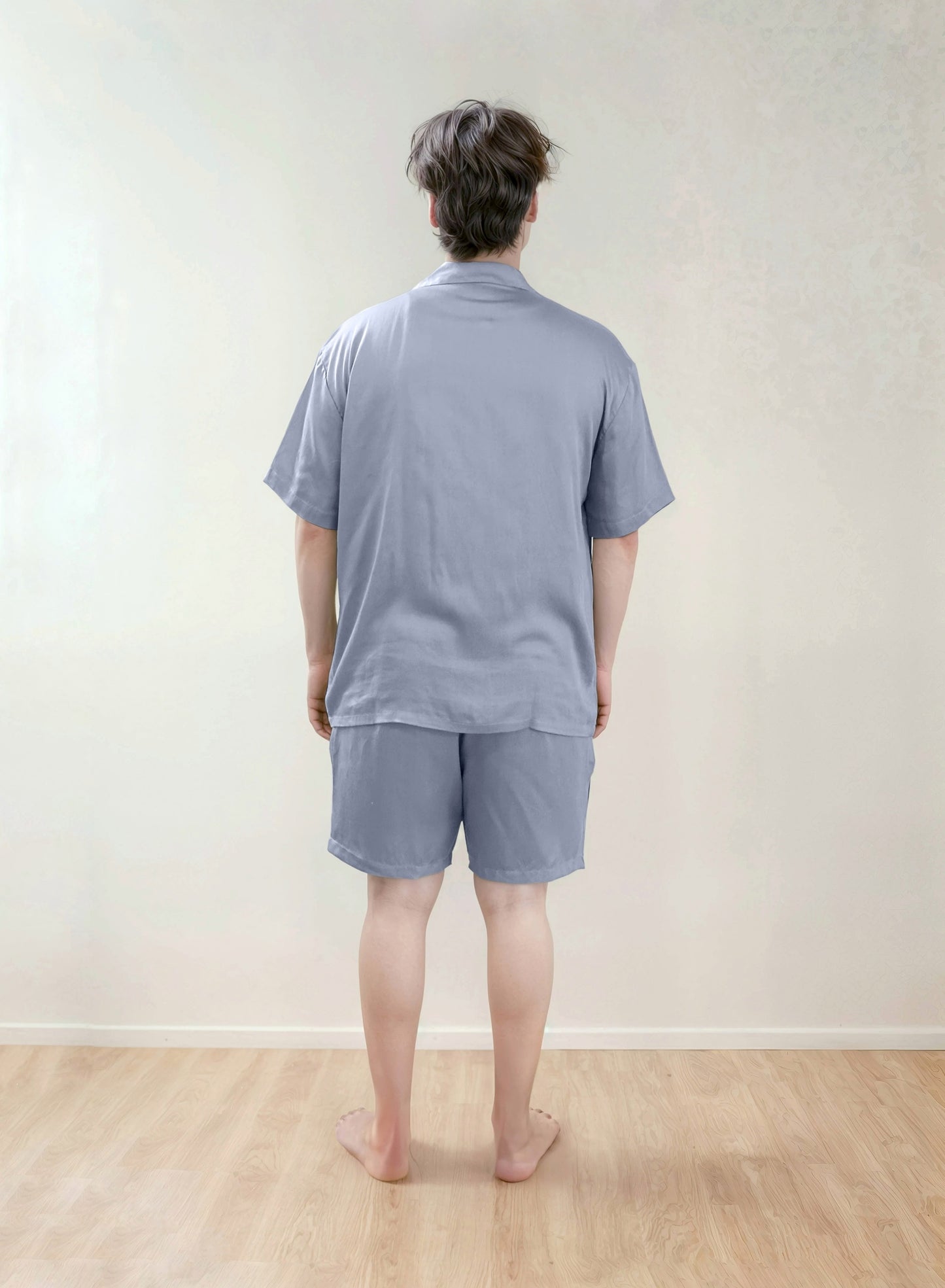 Men Shirt & Shorts Set - Fine Natural Satin Sleepwear (0% Polyester) - Feather Soft & Ultra Breathable - Myabi