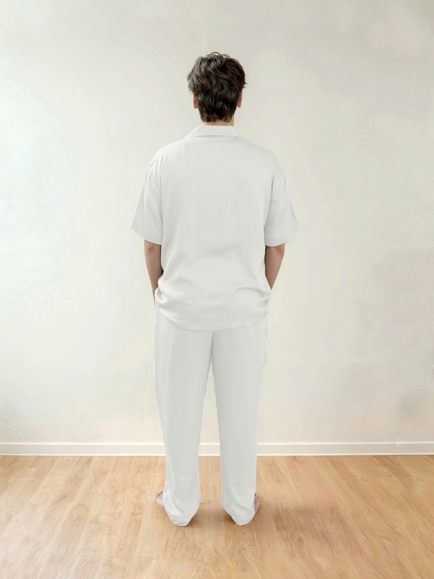 Men Shirt & Pyjama Set - Fine Natural Satin Sleepwear (0% Polyester) - Feather Soft & Ultra Breathable - Myabi