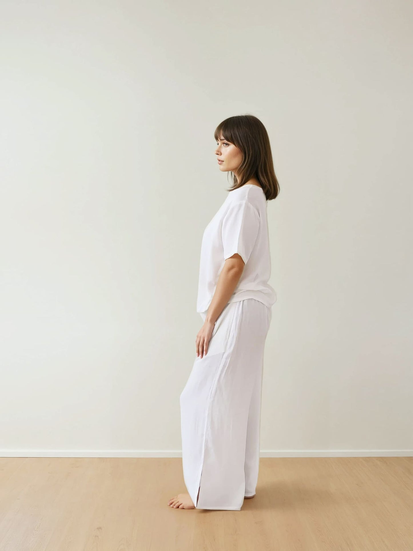 Women T-Shirt & Pyjama Set - 100% Natural Satin Sleepwear (0% Polyester) - Myabi